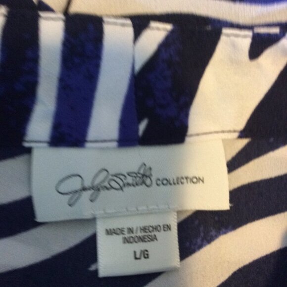 Blue, Black & White Zebra Print Blouse by Jacklyn Smith Size L Pre-Owned - Picture 6 of 8